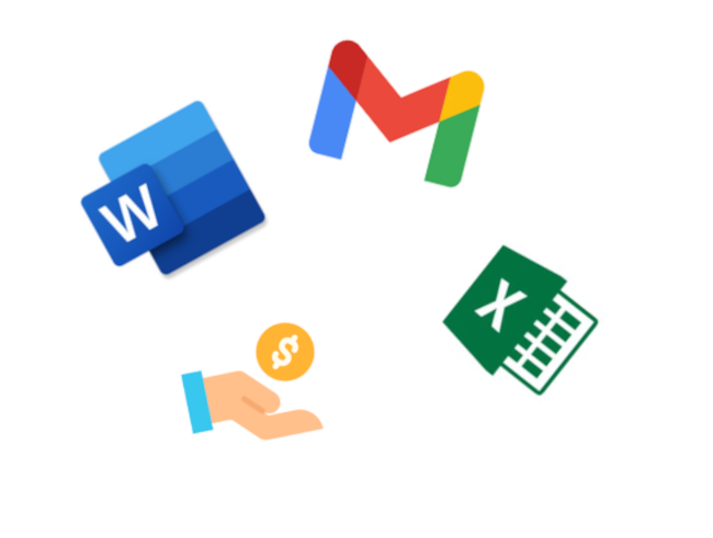 Logo do Word, do Excel e do Gmail